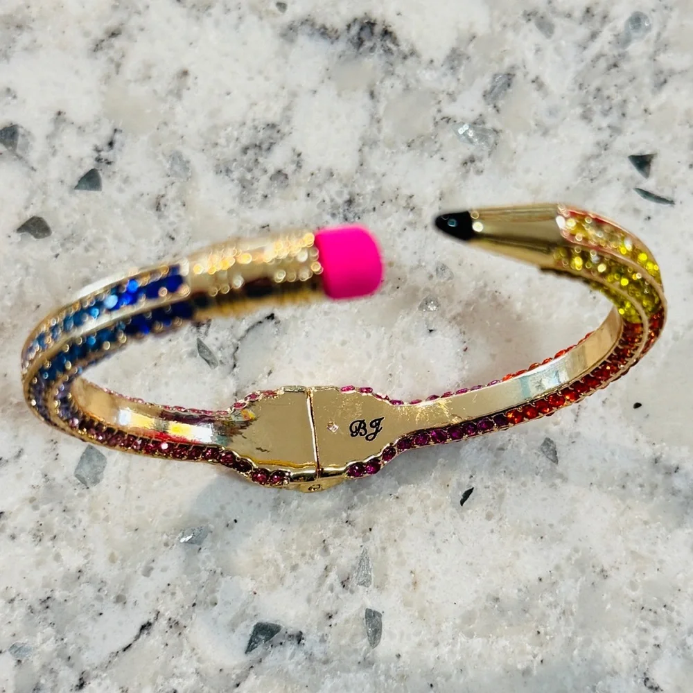 Betsey Johnson Rainbow Pave’ Pencil Cuff Bracelet Multi Color